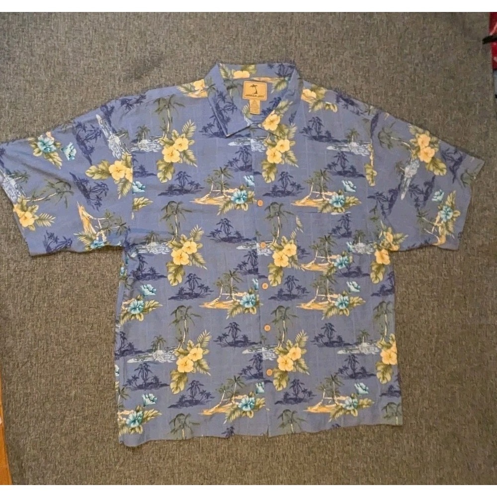 Jamaica Jaxx Button Up Shirt Hawaiian Floral Pattern 100% Silk Size XL Men's